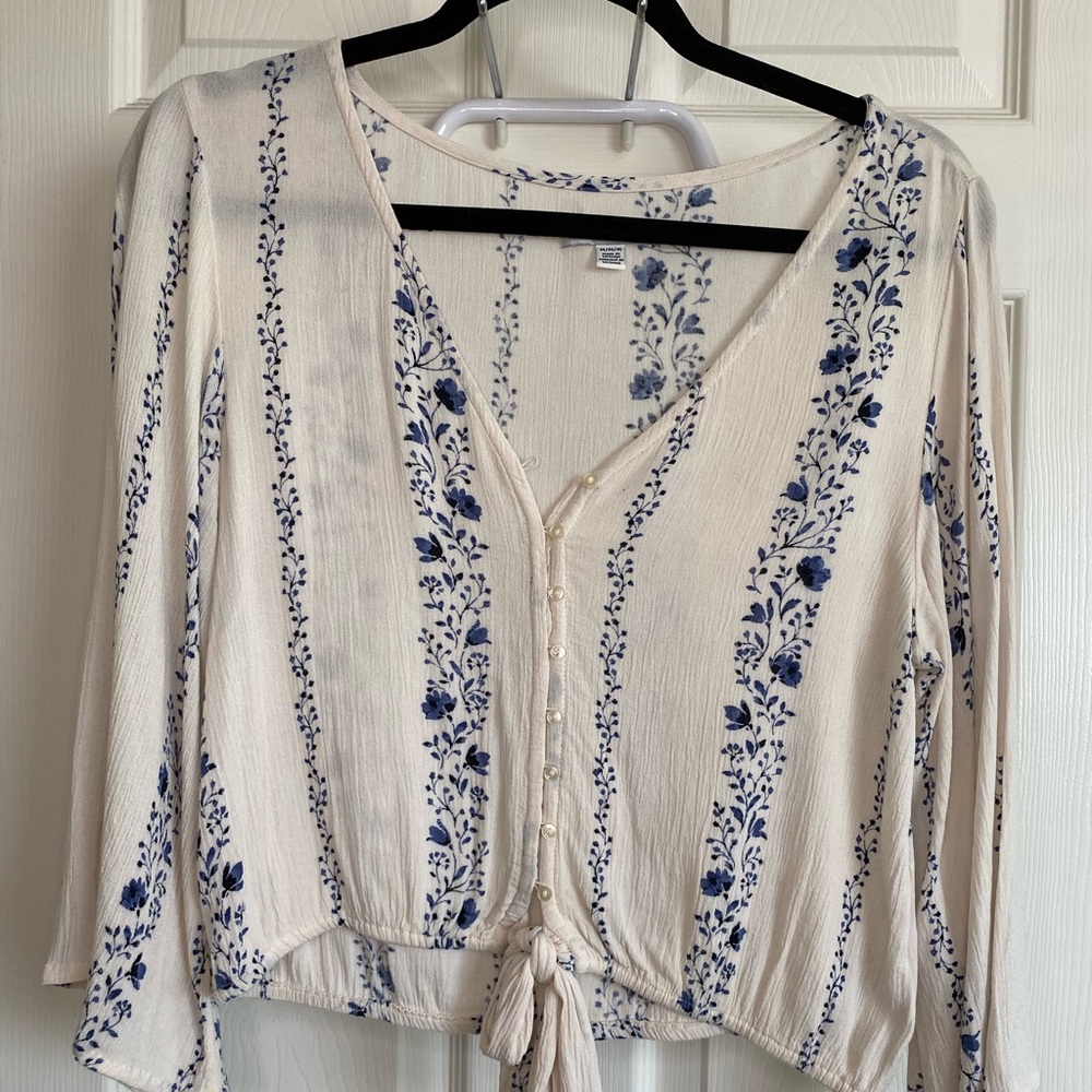white floral blouse